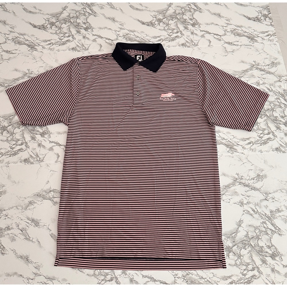 FootJoy Mens Large Pink Navy Striped Golf Polo Shirt The Bear Trace Tims Ford